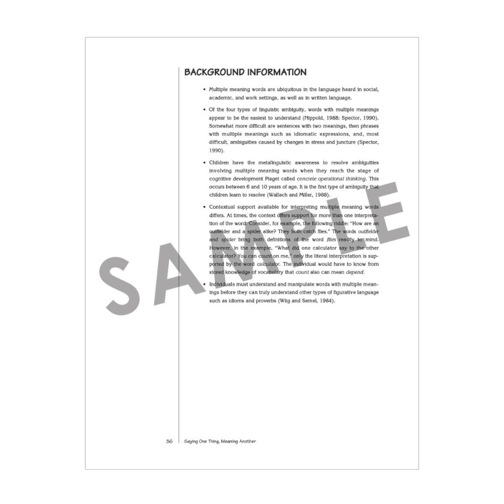 Saying One Thing, Meaning Another illustrated reproducible activity pages for middle and high school students