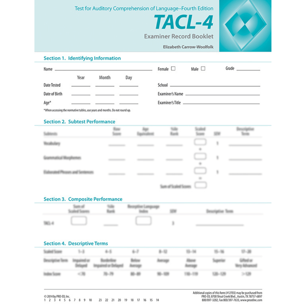 TACL-4 Examiner Record Booklet