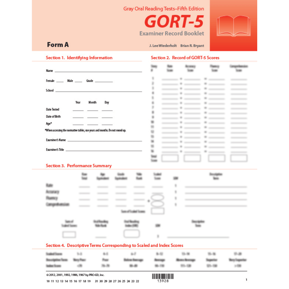 5E-GORT-5 Examiner Record Booklets (Form A)