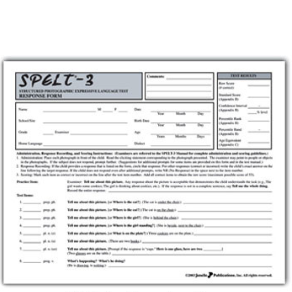 SPELT®-P 3: Structured Photographic Expressive Language Test (Third Edition) Record Forms
