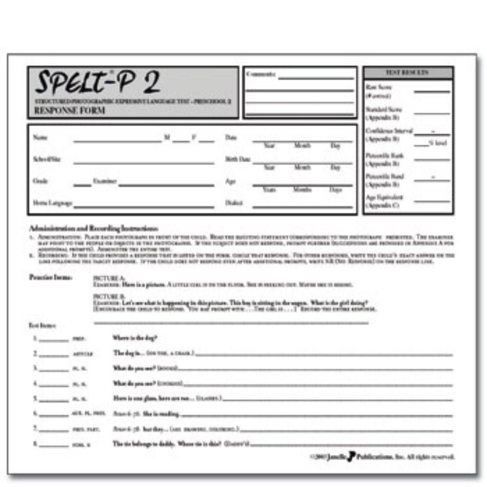 SPELT®-P 2: Structured Photographic Expressive Language Test (Preschool), Second Edition, Record Forms