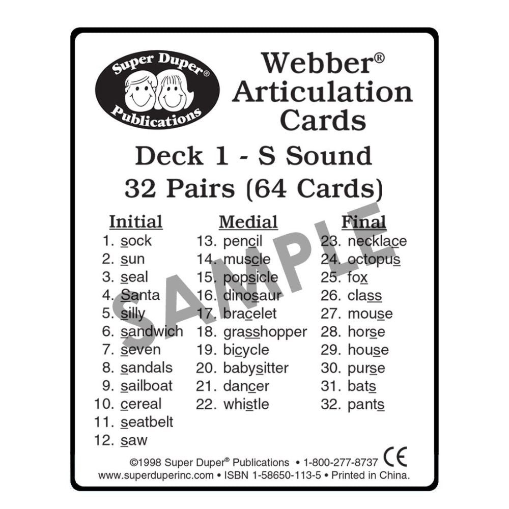 Webber® Articulation Cards (Set 1) (S, R, L, Z, S Blends, R Blends, L Blends)