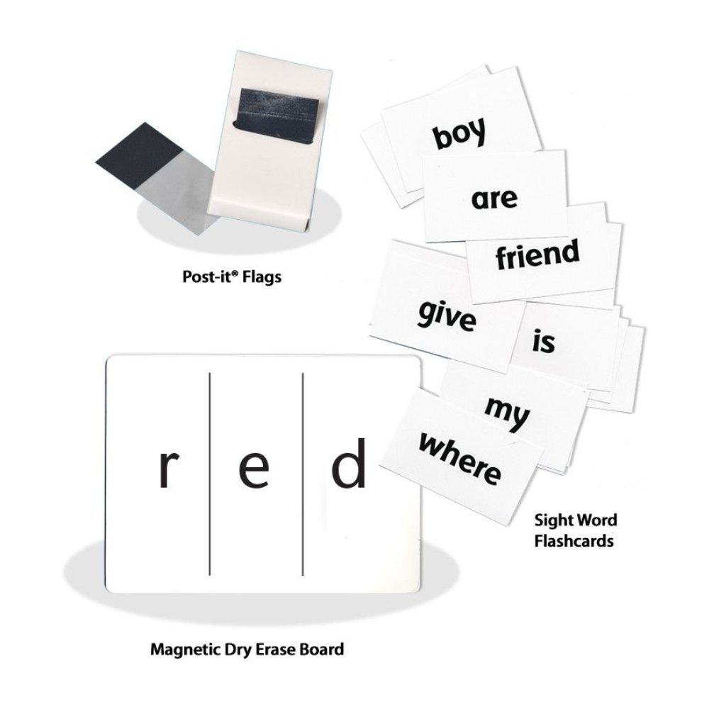 Early Literacy Skills Builder (ELSB) Curriculum, Post-it Flags, Sight Word Flashcards, and Magnetic Dry Erase Board