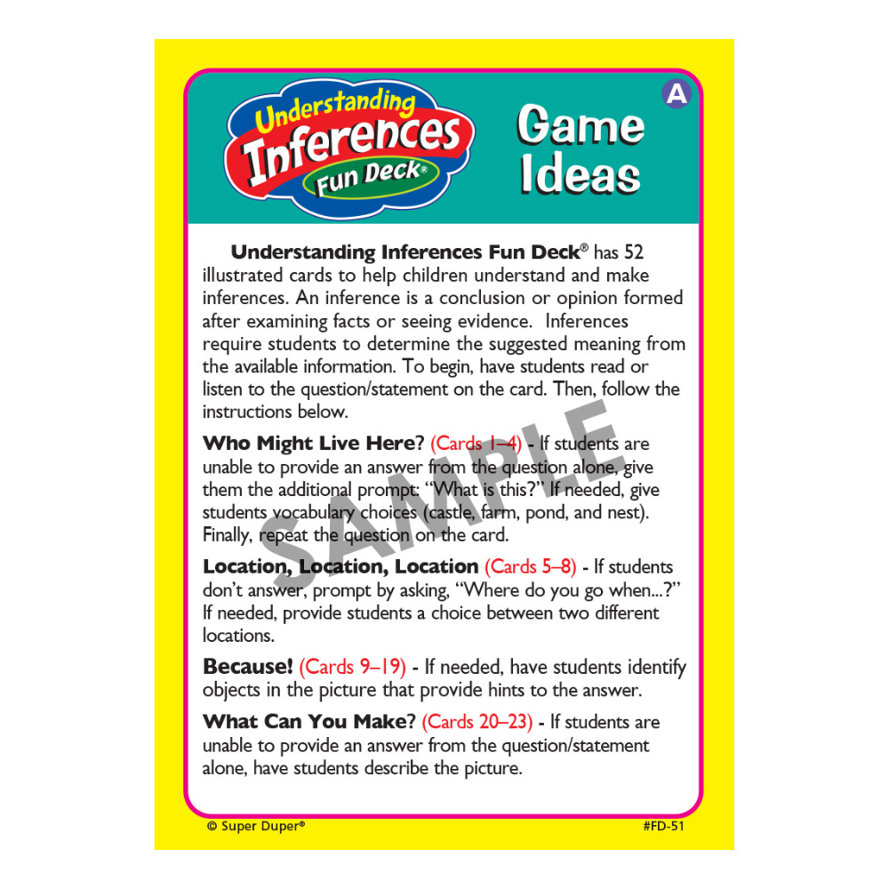 Understanding Inferences Fun Deck® Game Ideas (A)