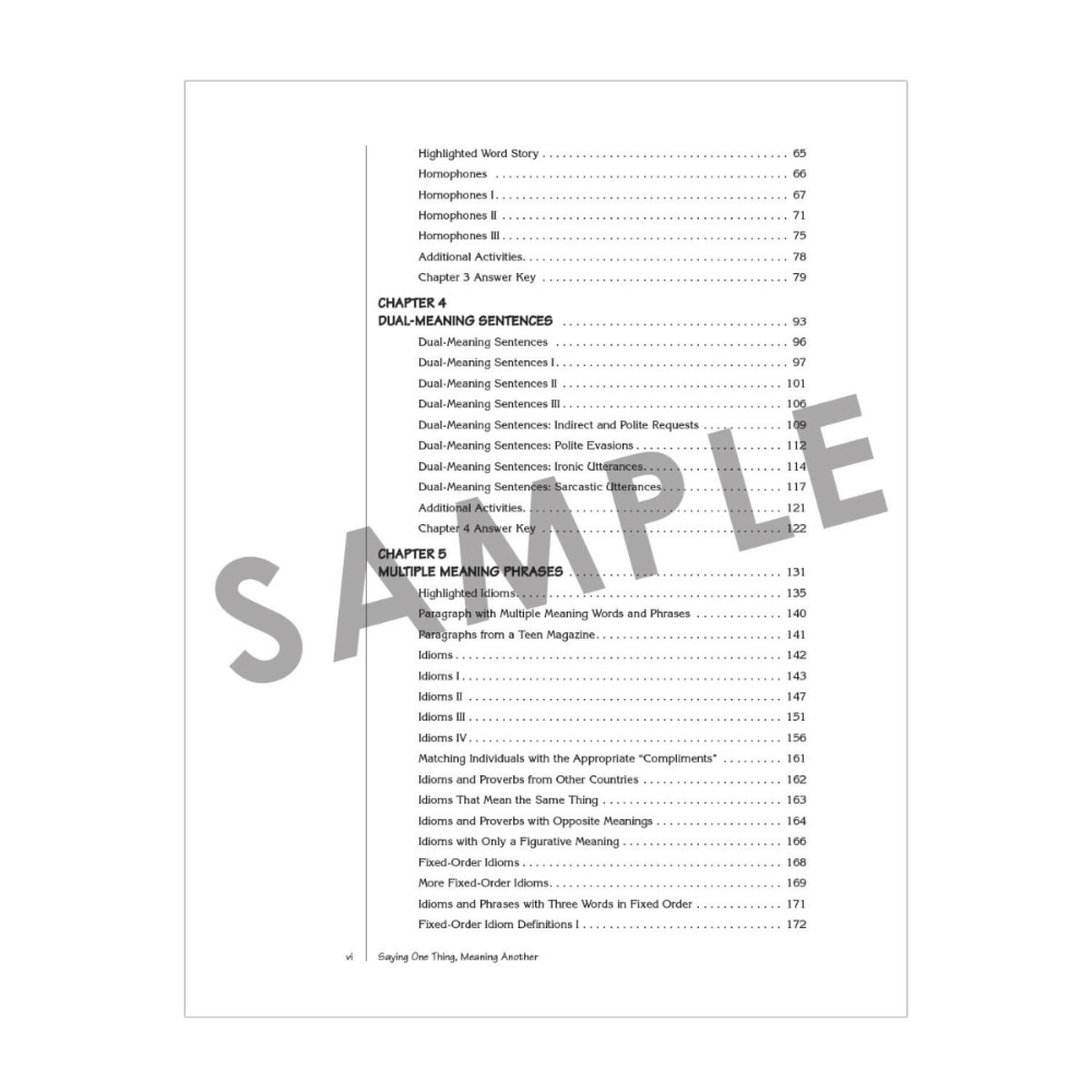 Saying One Thing, Meaning Another activity page teaching idioms through practice sentences