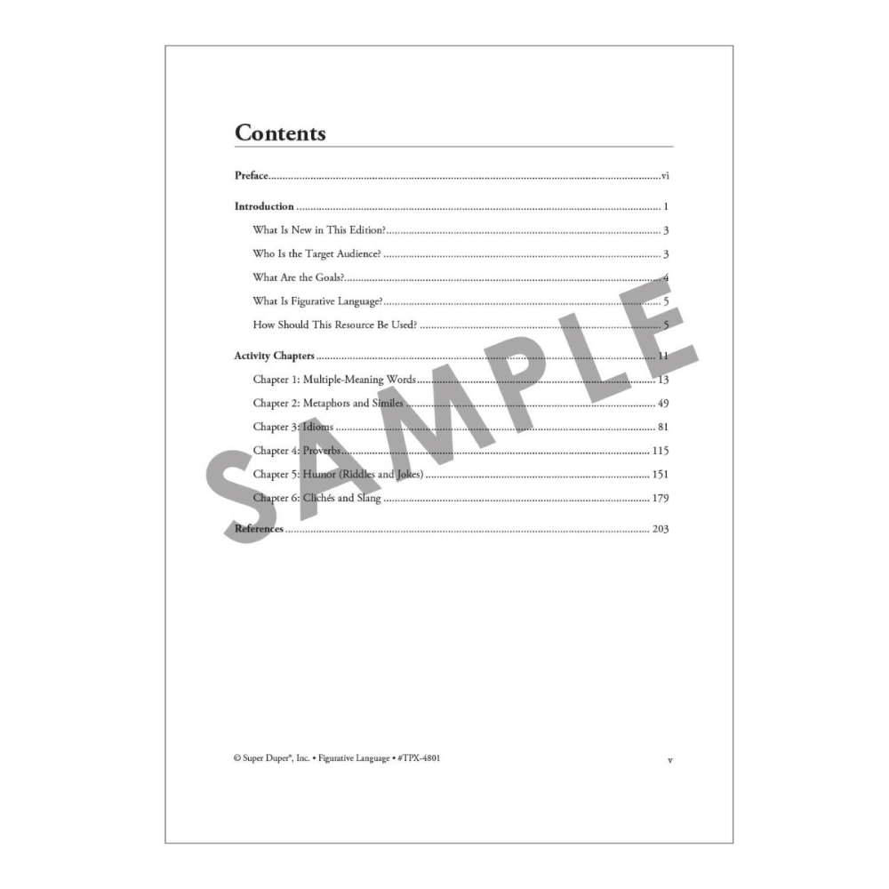 Figurative Language Book, table of contents