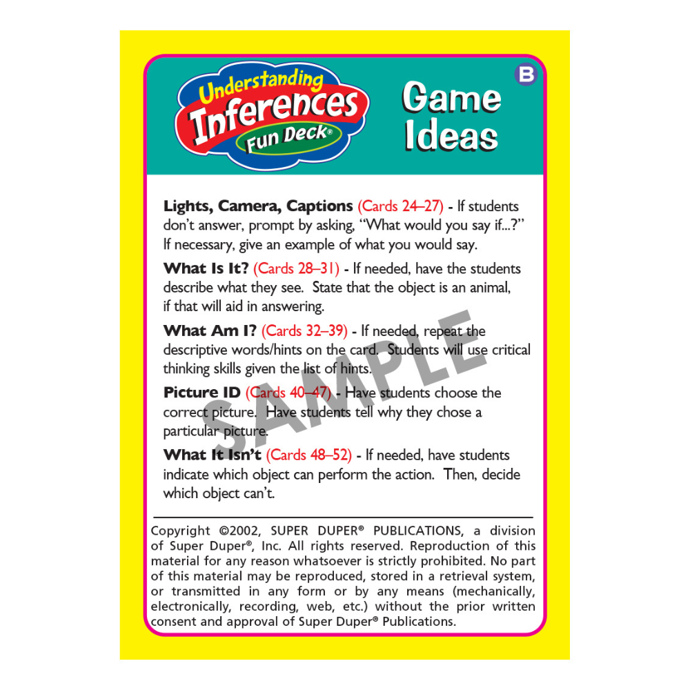 Understanding Inferences Fun Deck® Game Ideas (B)
