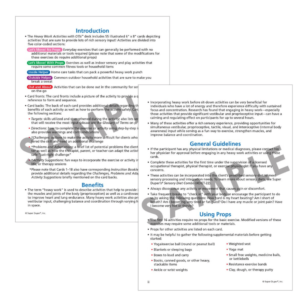 Heavy Work Activities with OTis™ instruction booklet with directions, challenges, and adaptations