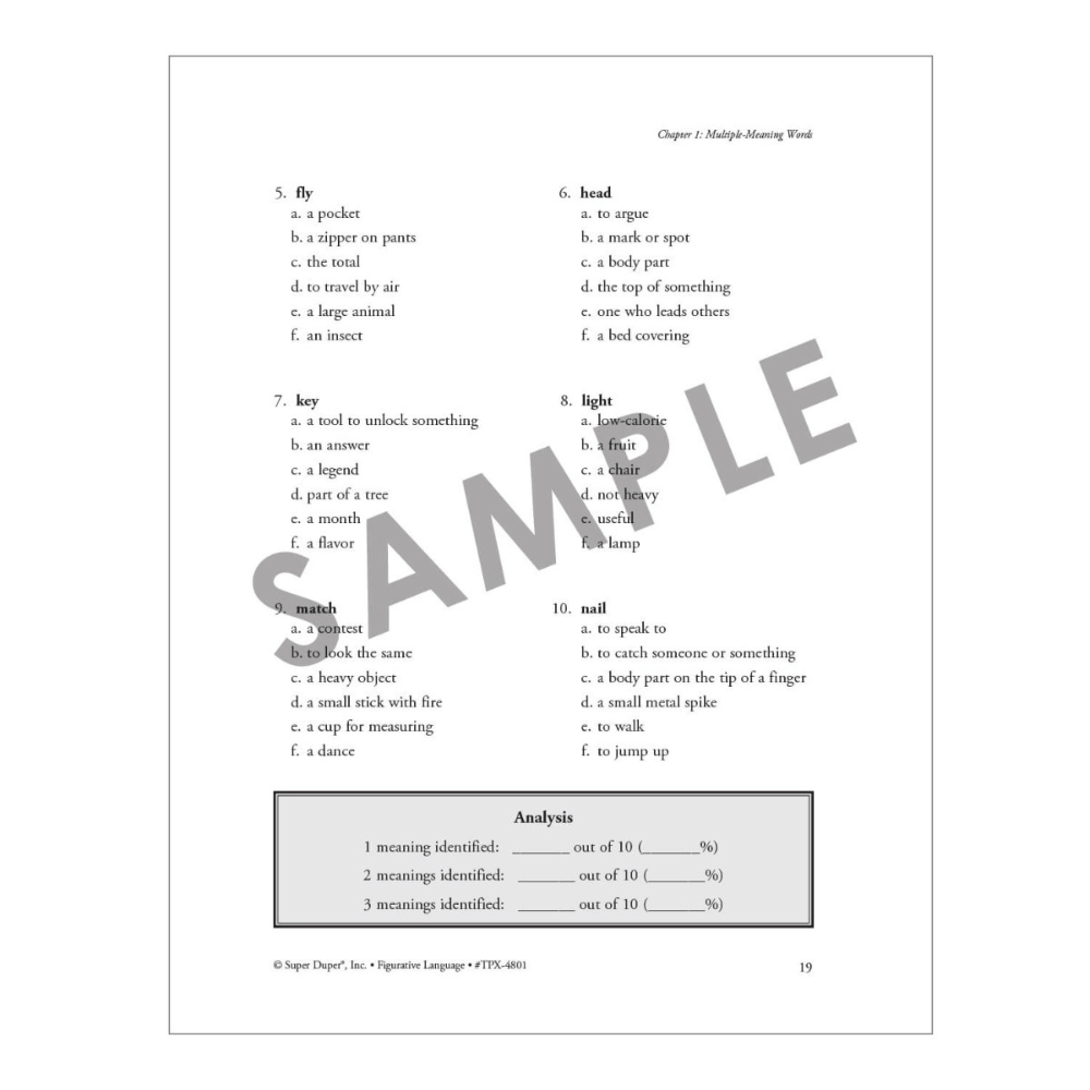 Figurative Language Book, back cover with product details