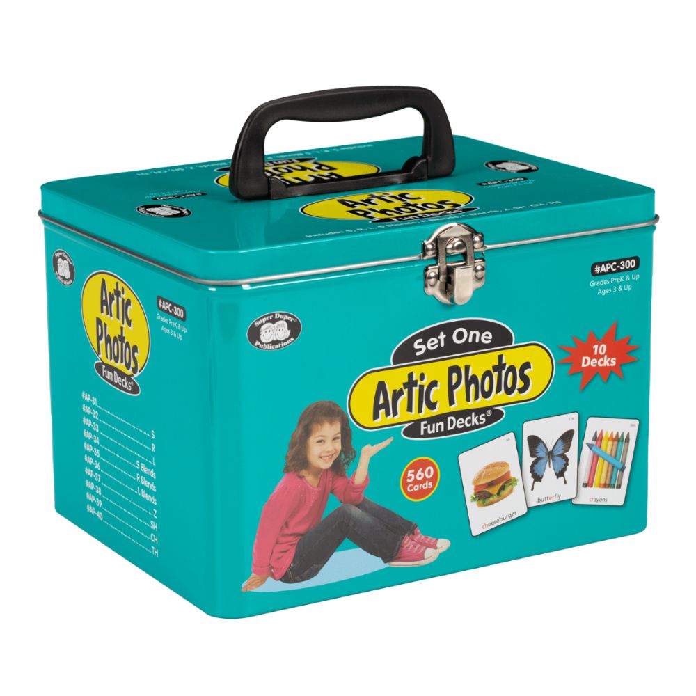 Artic Photos Fun Decks: Set 1 Combo tin container holds 10 decks that help children improve articulation and language  Edit alt text