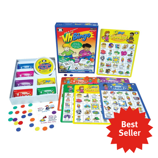 Ask & Answer Bingo Game, children's speech therapy tool to teach "Wh" questions and answers, Super Duper's Canadian retailer