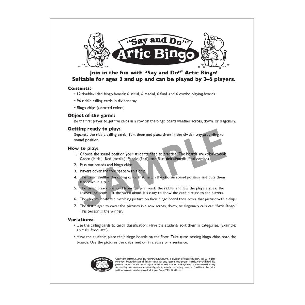 Say and Do® "S" Artic Bingo