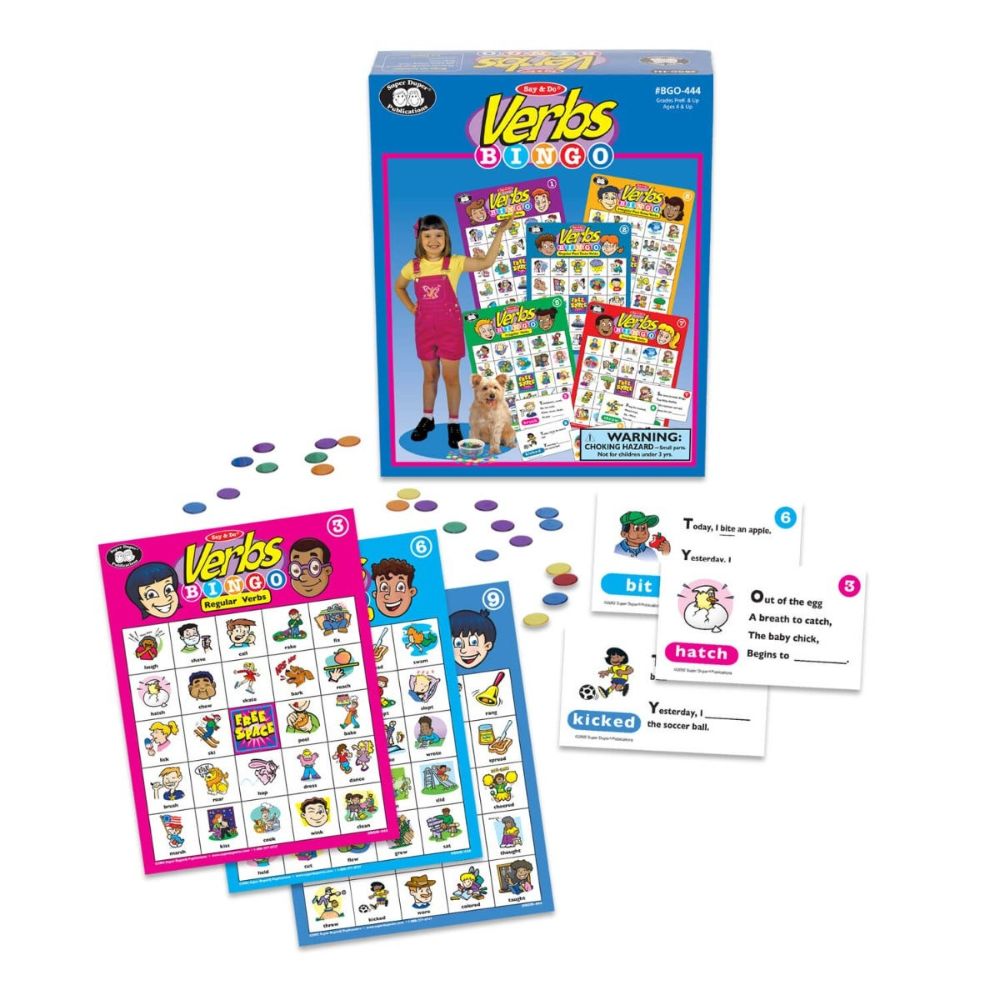 Say & Do® Verbs Bingo, grammar and language development game for students and children