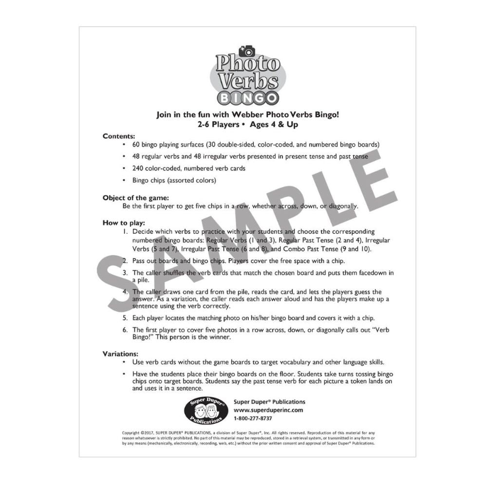 Photo Verbs Bingo, Introduction and Rules
