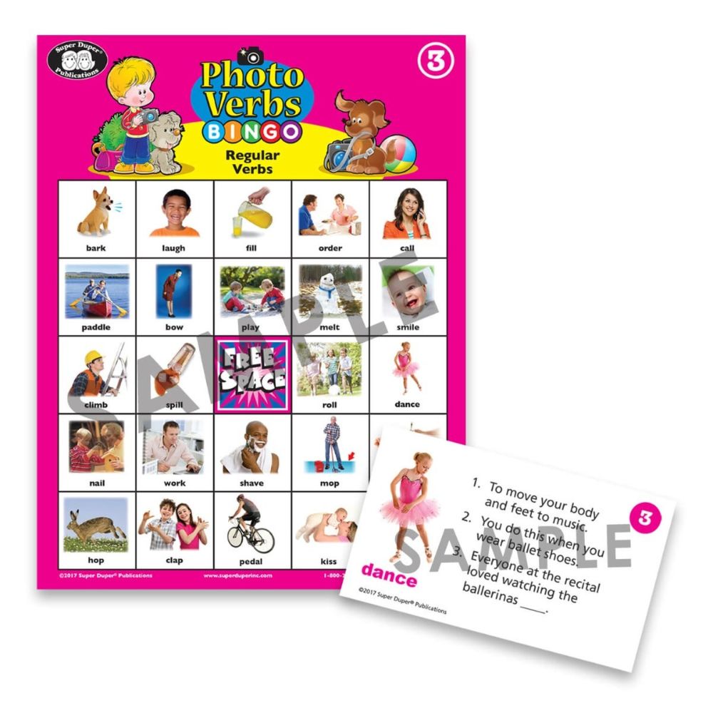 Photo Verbs Bingo, Regular Verbs photo bingo card