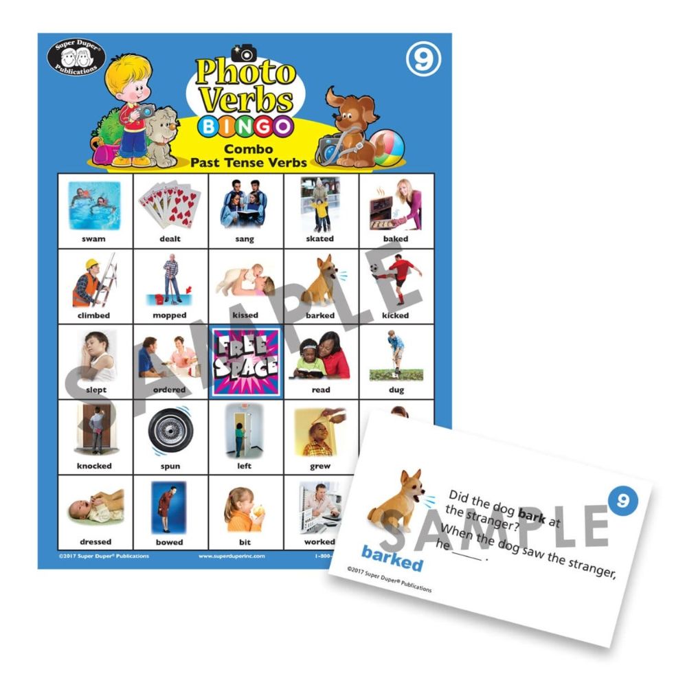 Photo Verbs Bingo, Combo Past Tense Verbs photo bingo card