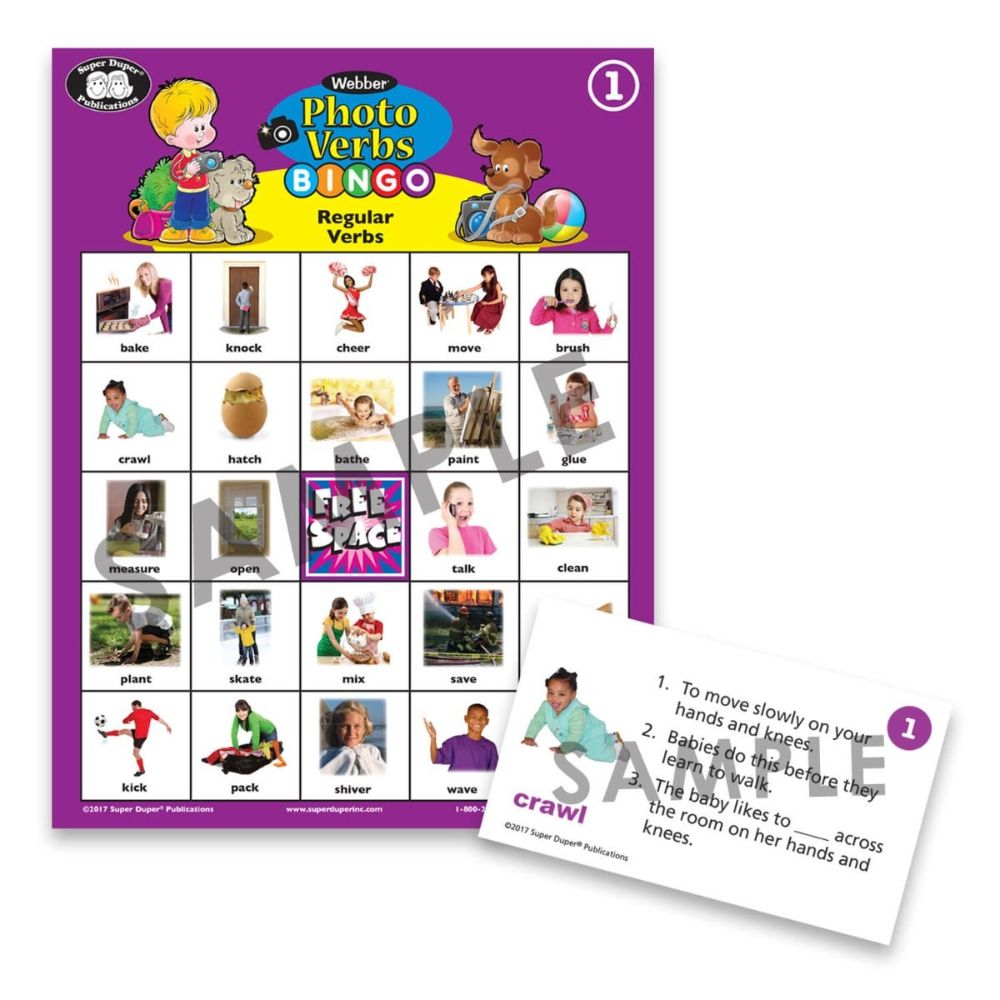 Photo Verbs Bingo, Regular Verbs photo bingo card