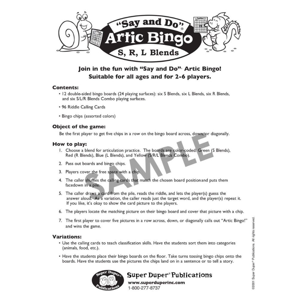 Say and Do® S, R, L Blends Bingo