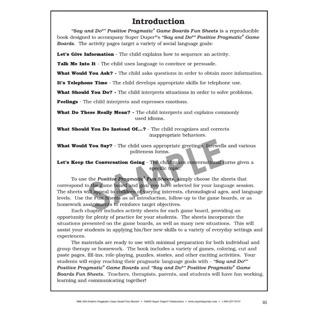 Say And Do Positive Pragmatic Game Boards Fun Sheets