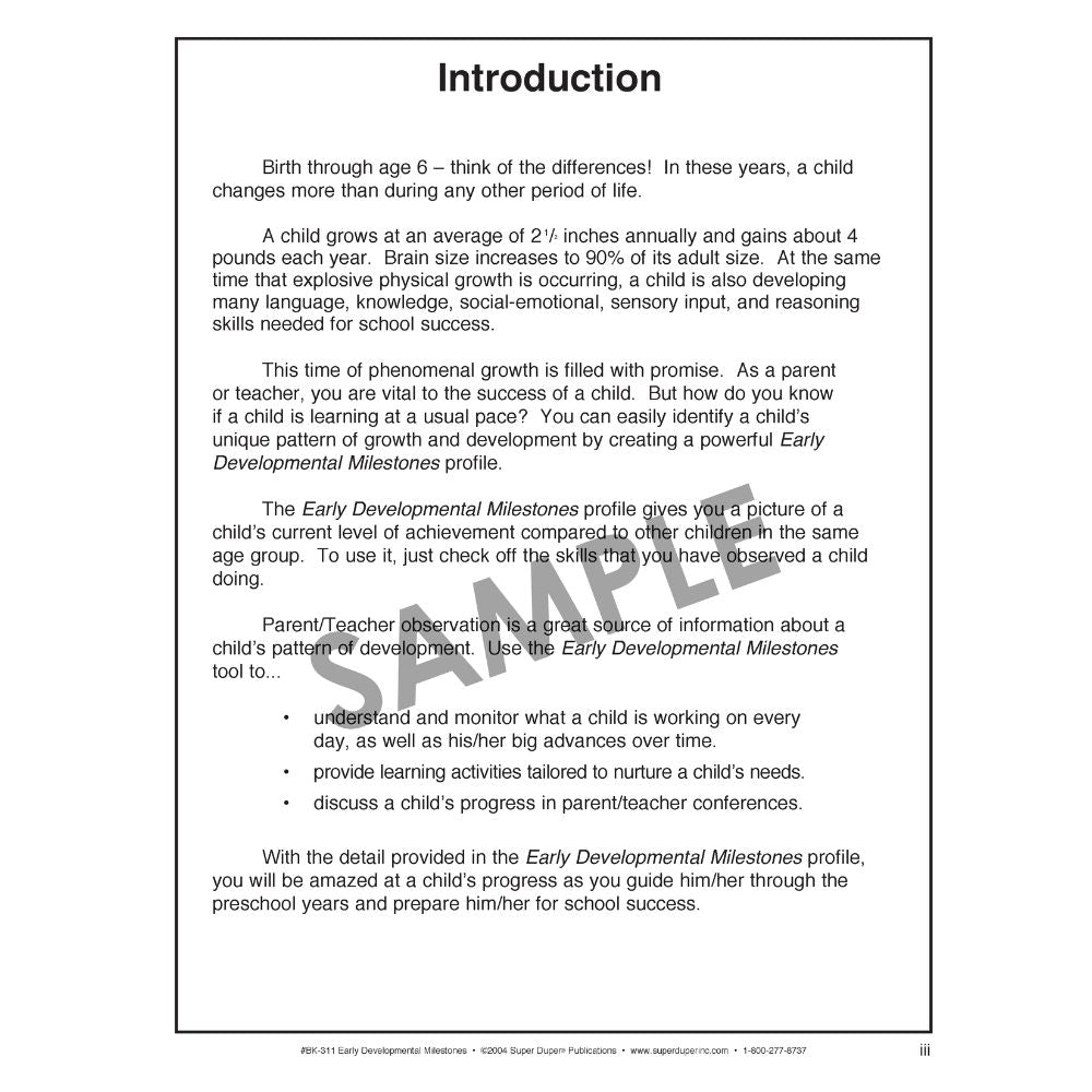Early Developmental Milestones Book