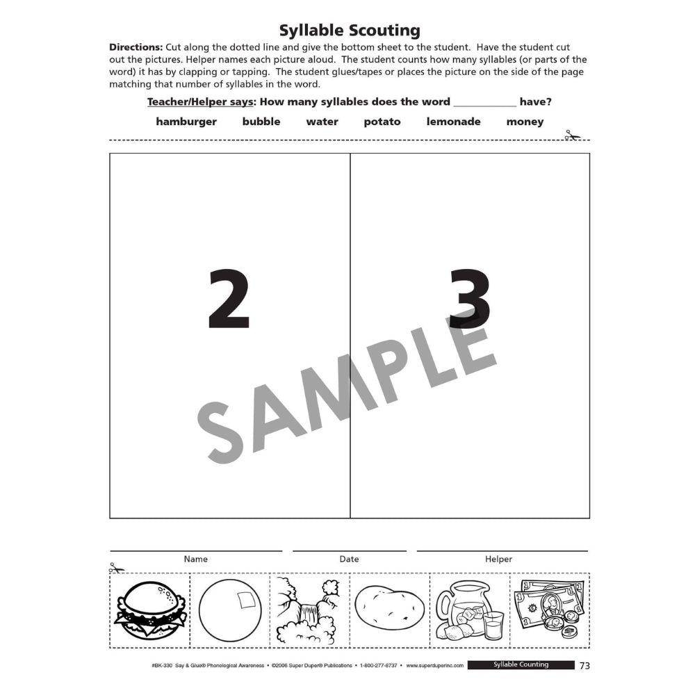 Say & Glue Phonological Awareness Fun Sheets