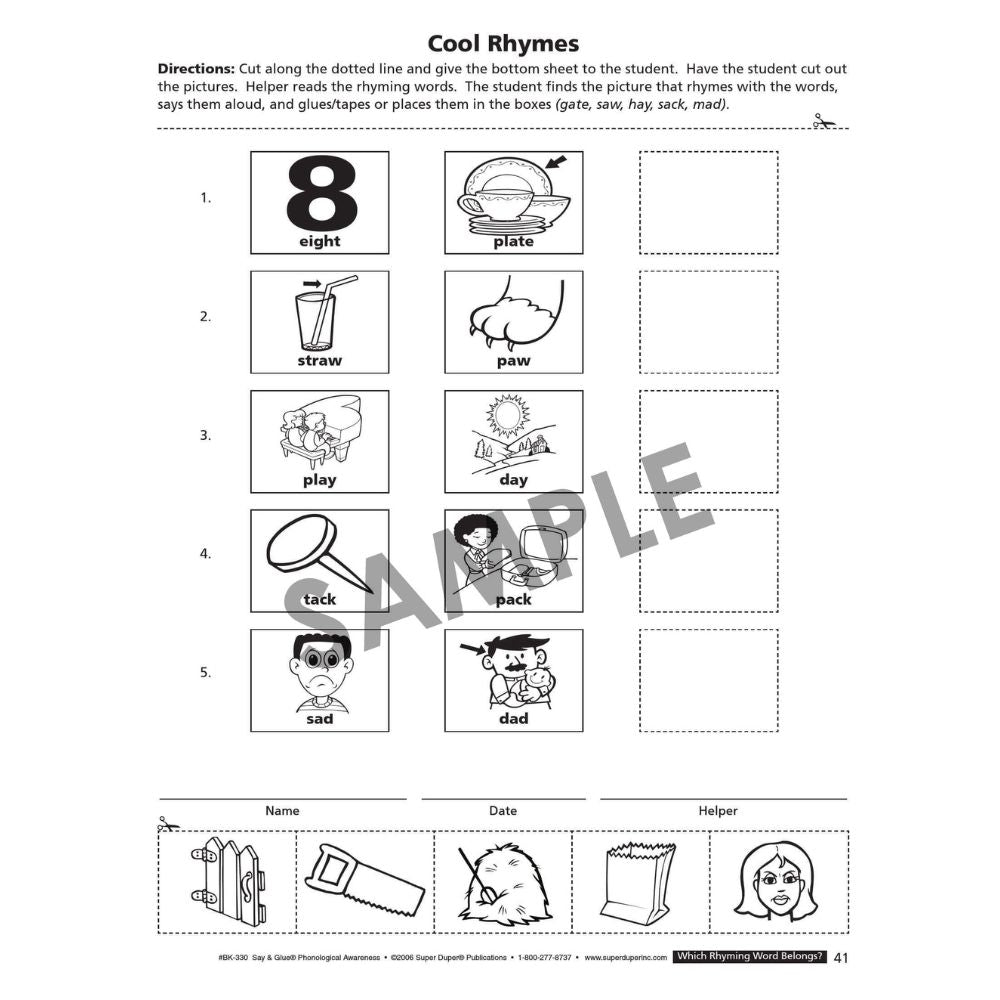 Say & Glue Phonological Awareness Fun Sheets