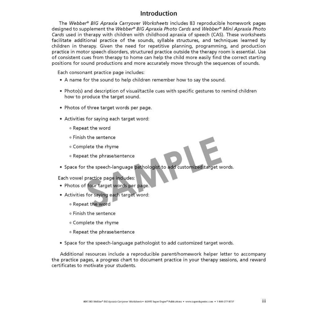 Webber® BIG Apraxia Carryover Worksheets