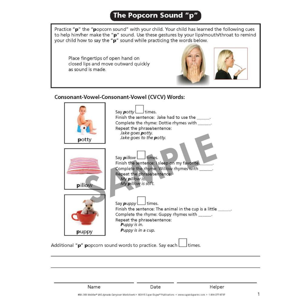 Webber® BIG Apraxia Carryover Worksheets