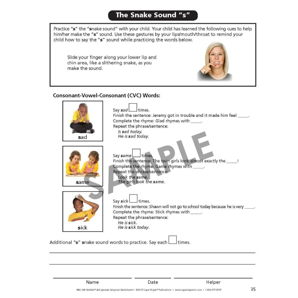 Webber® BIG Apraxia Carryover Worksheets