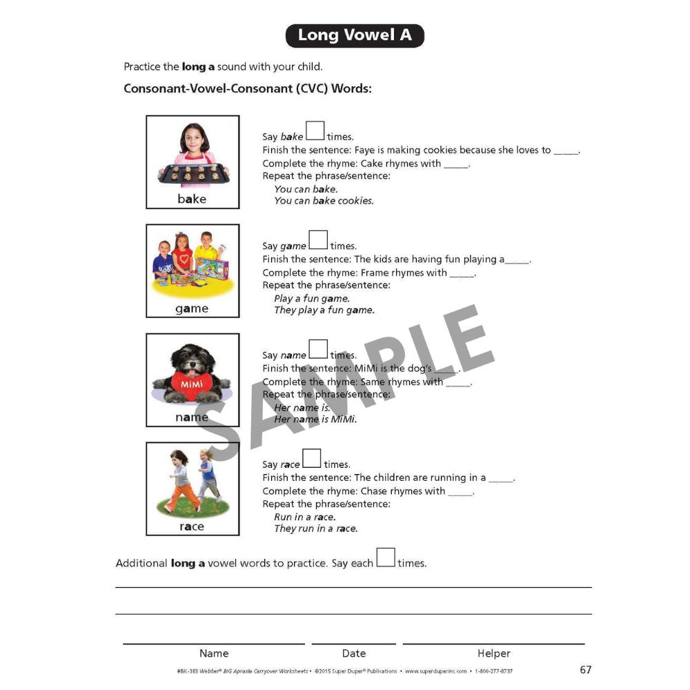 Webber® BIG Apraxia Carryover Worksheets