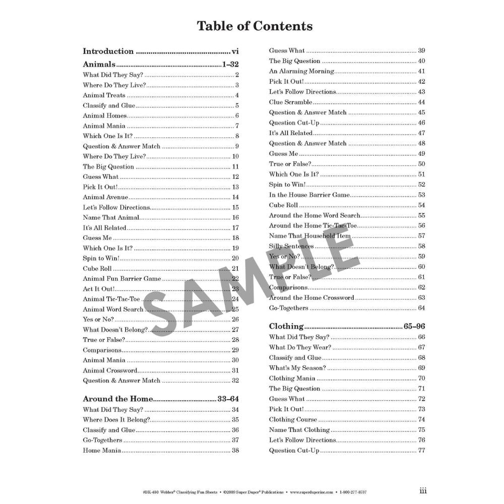 Webber Classifying Fun Sheets
