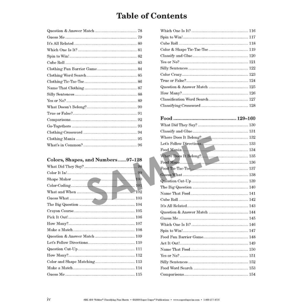 Webber Classifying Fun Sheets