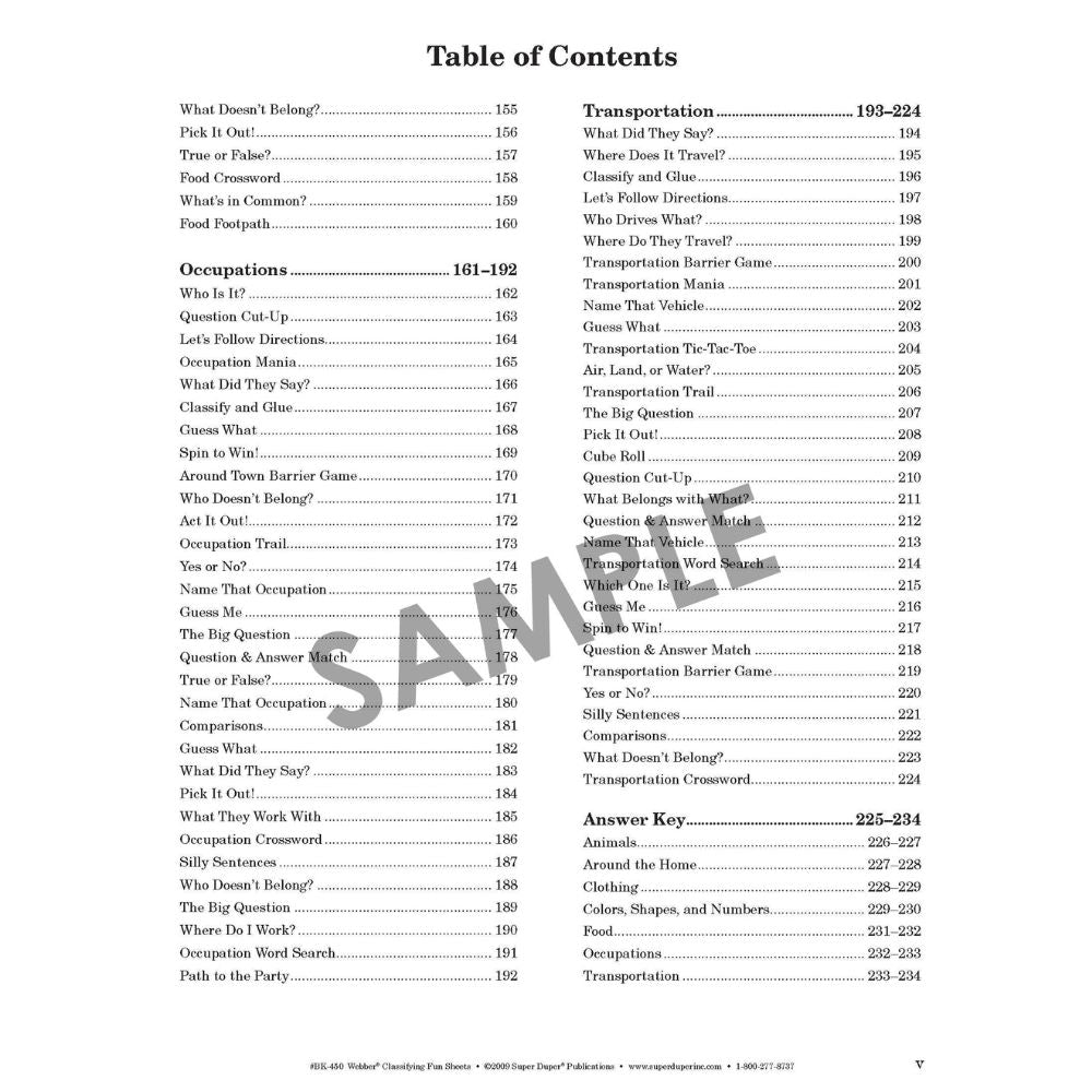 Webber Classifying Fun Sheets