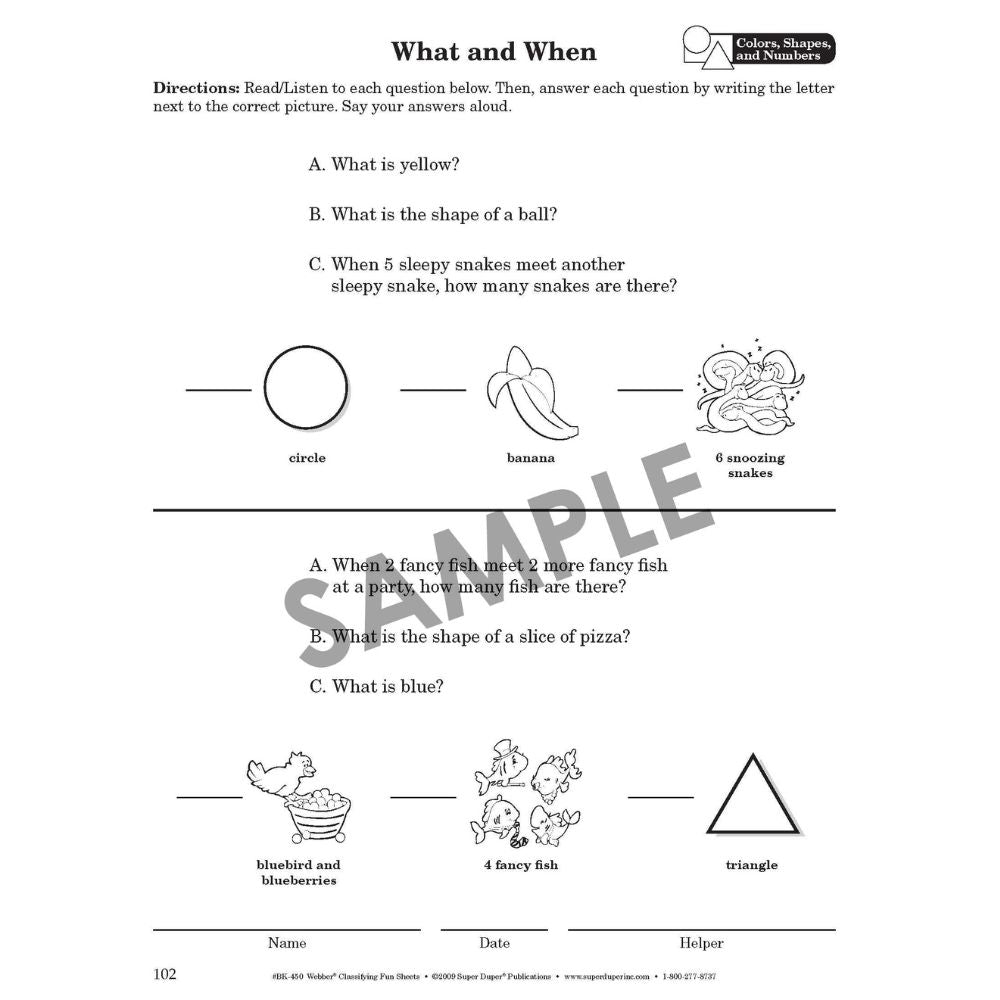 Webber Classifying Fun Sheets