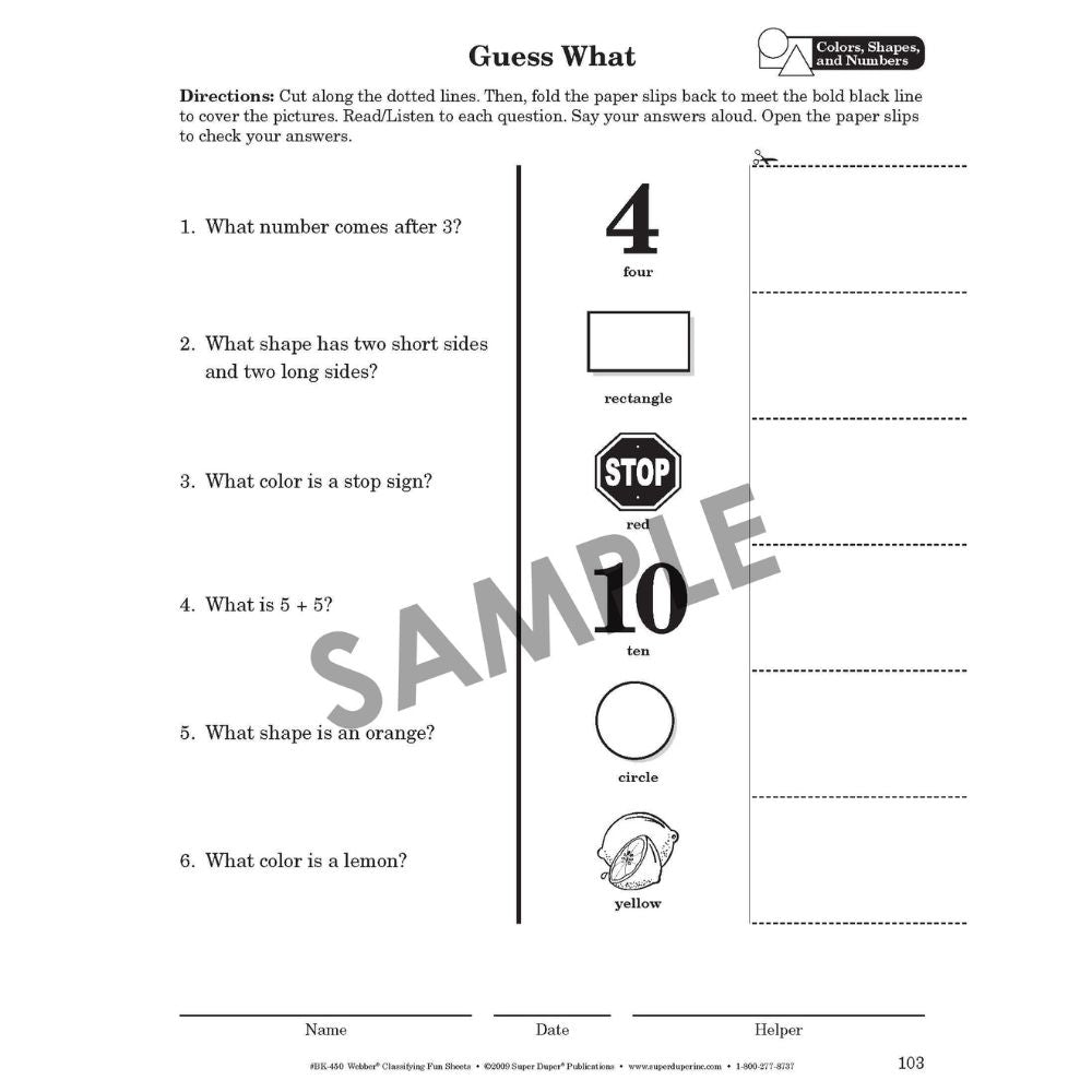 Webber Classifying Fun Sheets