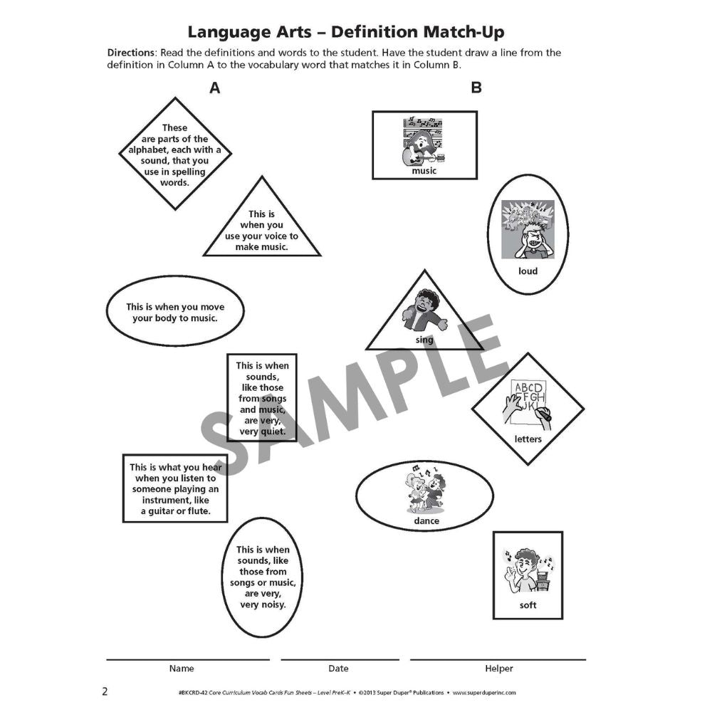 Webber® Core Curriculum Vocabulary Cards and Fun Sheets (Level Pre-K)