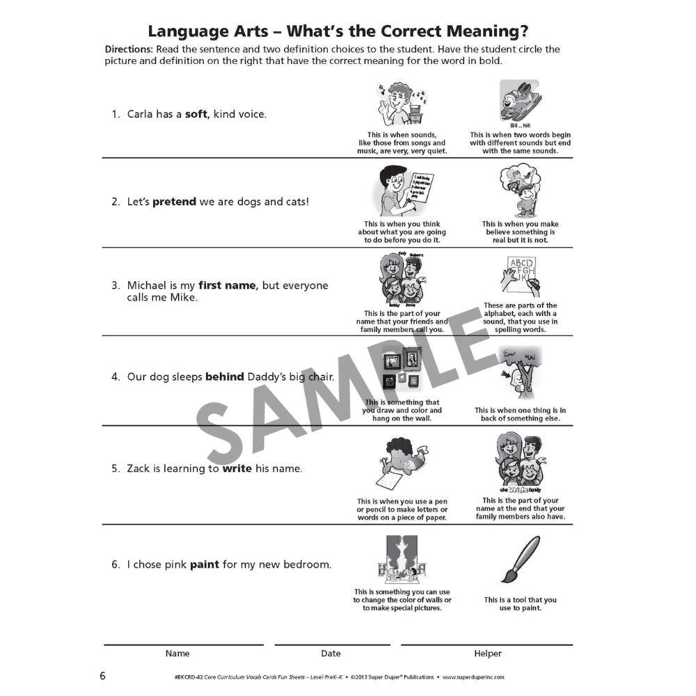 Webber® Core Curriculum Vocabulary Cards and Fun Sheets (Level Pre-K)