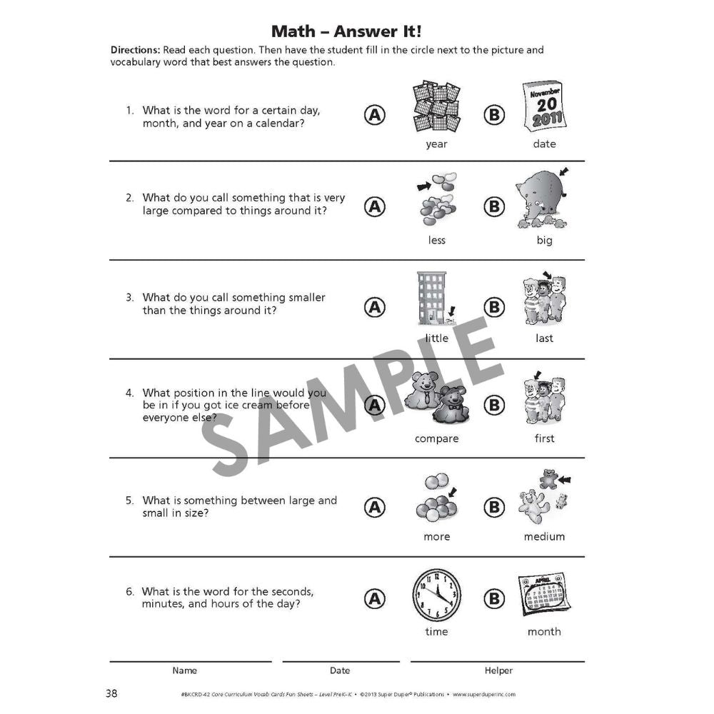 Webber® Core Curriculum Vocabulary Cards and Fun Sheets (Level Pre-K)