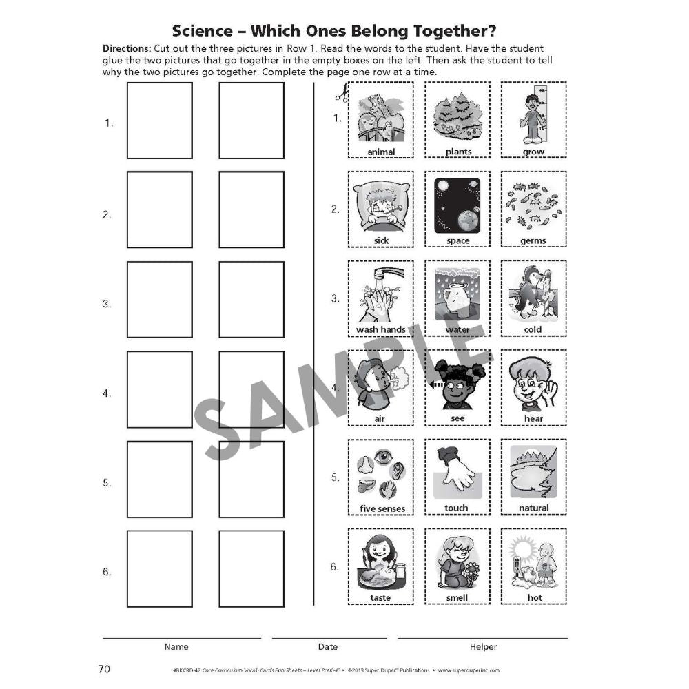 Webber® Core Curriculum Vocabulary Cards and Fun Sheets (Level Pre-K)