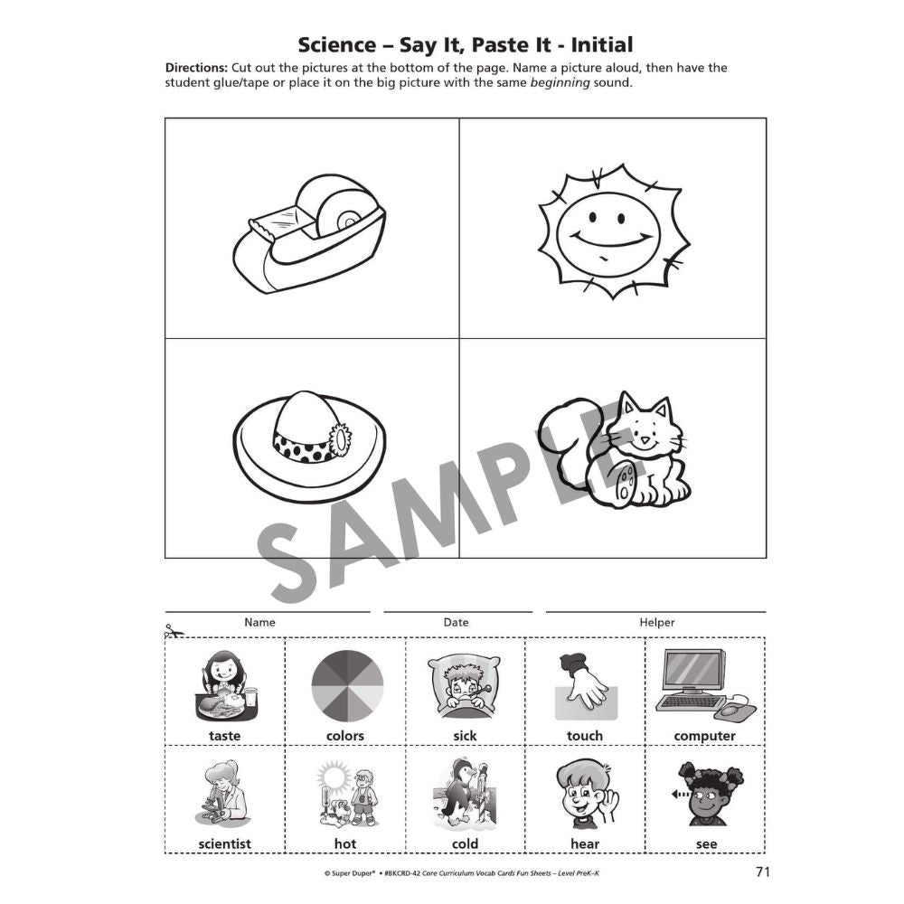 Webber® Core Curriculum Vocabulary Cards and Fun Sheets (Level Pre-K)