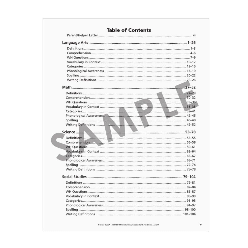 Core Curriculum Fun Sheets Level 1