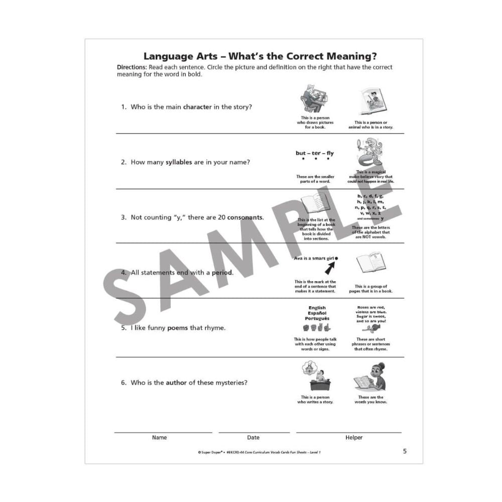 Core Curriculum Fun Sheets Level 1