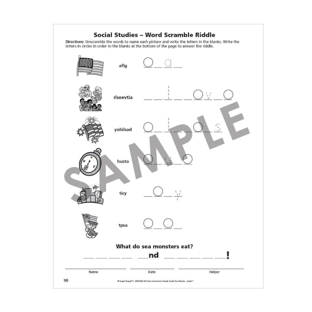Webber® Core Curriculum Vocabulary Cards Fun Sheets (Level 1)