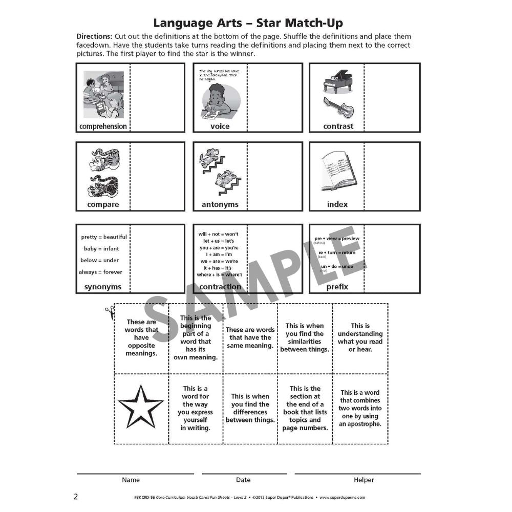 Webber® Core Curriculum Vocabulary Cards and Fun Sheets (Level 2)