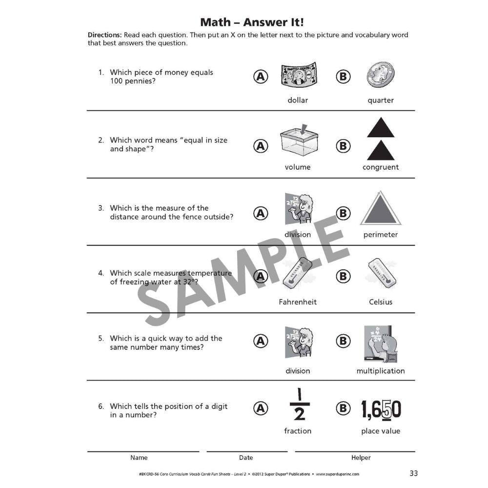Webber® Core Curriculum Vocabulary Cards and Fun Sheets (Level 2)