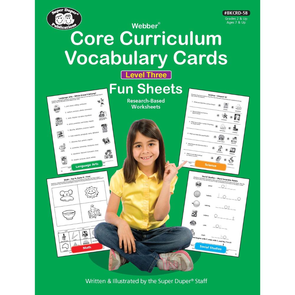 Webber® Core Curriculum Vocabulary Fun Sheets (Level 3), activity workbook to help children learn vocabulary for grade 1 and up