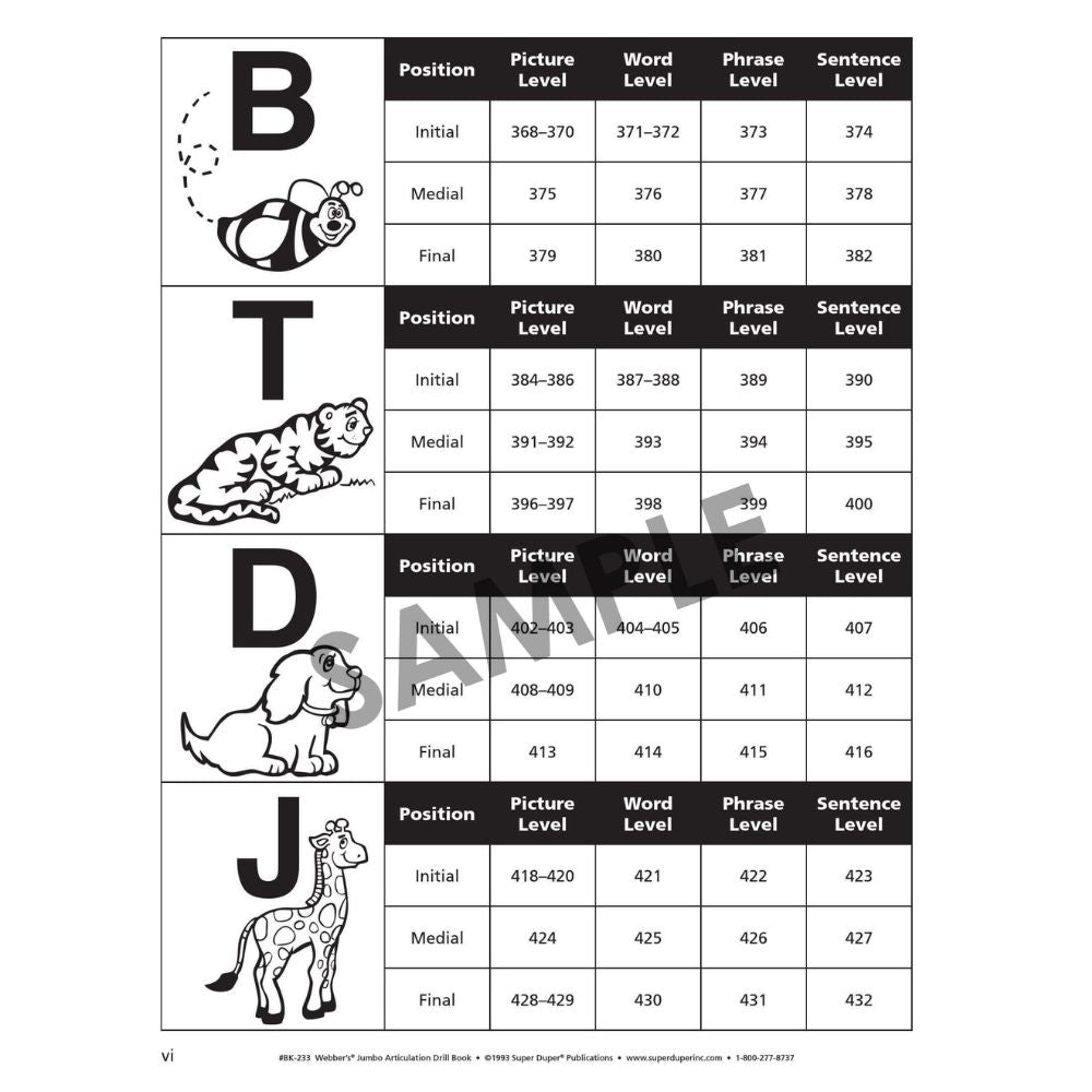 Webber's® Jumbo Articulation Drill Book