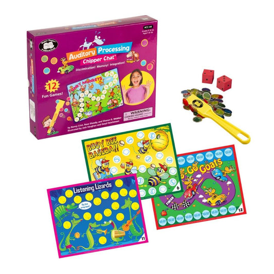 Auditory Processing Chipper Chat® educational magnetic chip game for children grades kindergarten and up and ages 5 and up
