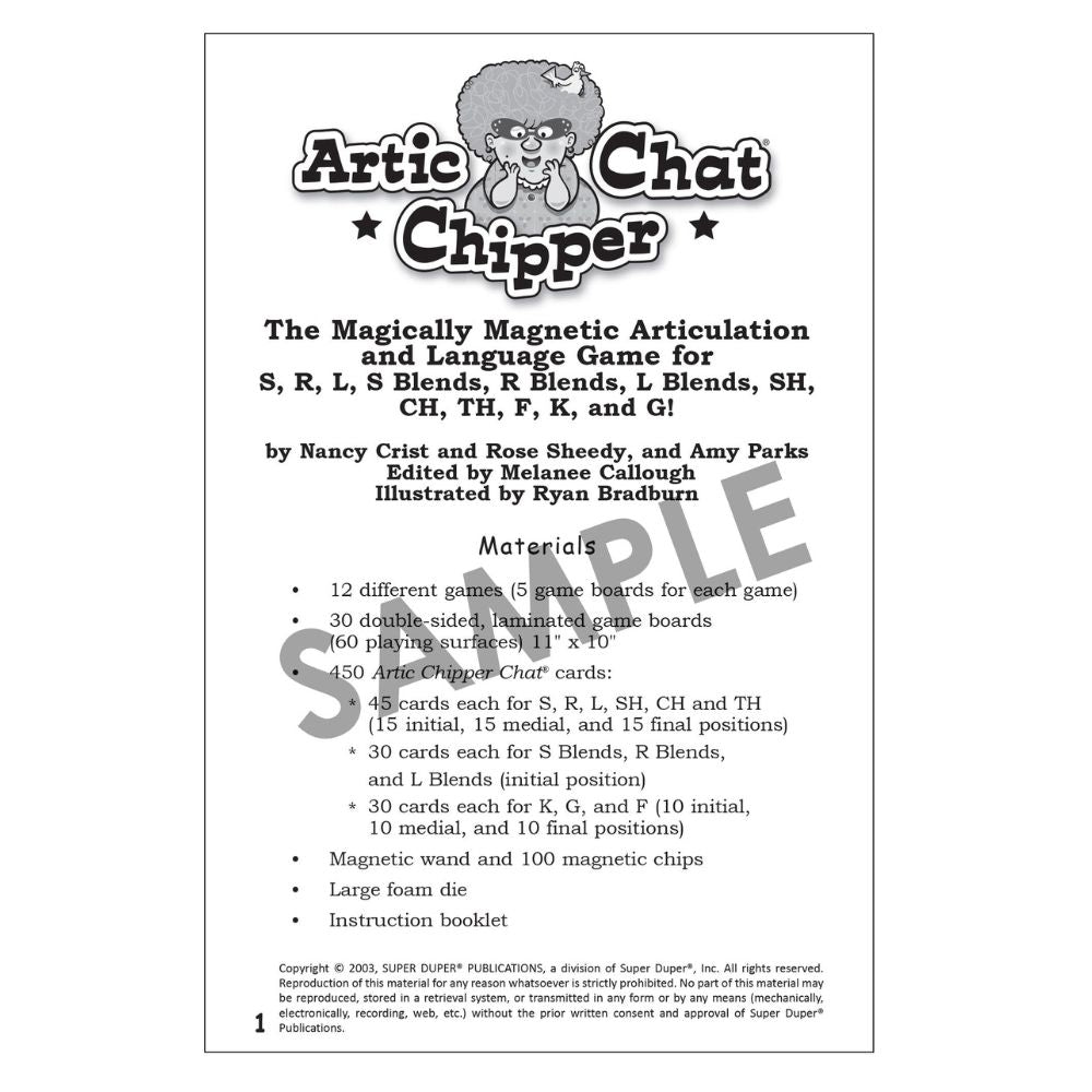 Artic Chipper Chat® articulation game contents