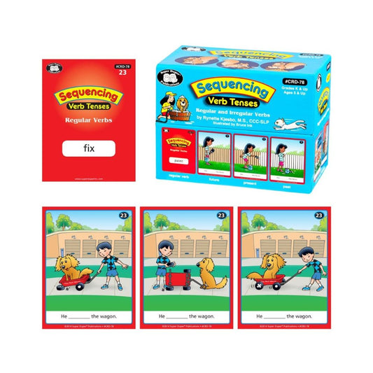 Sequencing Verb Tenses educational flashcards to help build children's vocabulary